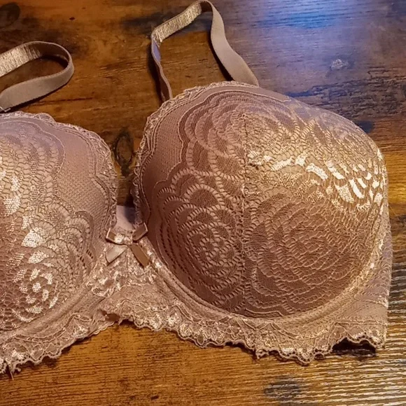 NWOT 36D Feminine Rene Rofe caramel Colored Lace Sexy Padded Underwire Bra - Picture 4 of 12